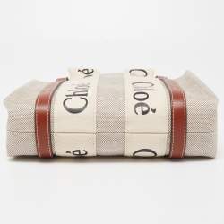 Chloe Brown/Beige Canvas and Leather Small Woody Tote