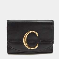 Chloe Black Leather Small C Trifold Wallet