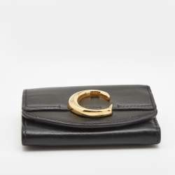 Chloe Black Leather Small C Trifold Wallet