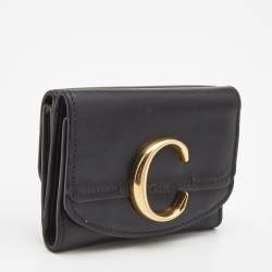 Chloe Black Leather Small C Trifold Wallet