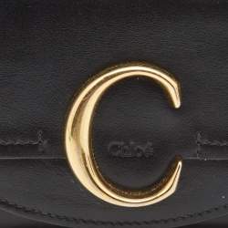 Chloe Black Leather Small C Trifold Wallet
