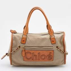 Pre Owned Chloe Beige/Tan Canvas and Leather Haley Tote