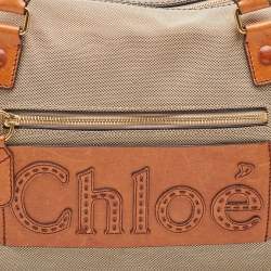 Pre Owned Chloe Beige/Tan Canvas and Leather Haley Tote