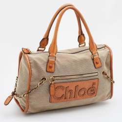 Pre Owned Chloe Beige/Tan Canvas and Leather Haley Tote