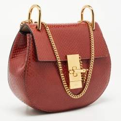 Pre Owned Chloe Brown Snakeskin Embossed Leather Small Drew Crossbody Bag