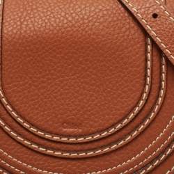 Pre Owned Chloe Brown/Beige Braided Raffia and Leather Small Marcie Basket Bag