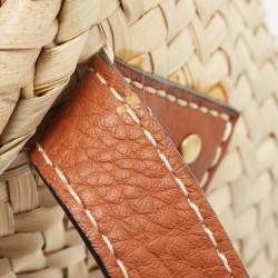 Pre Owned Chloe Brown/Beige Braided Raffia and Leather Small Marcie Basket Bag