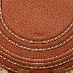 Pre Owned Chloe Brown/Beige Braided Raffia and Leather Small Marcie Basket Bag