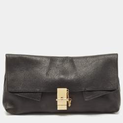 Chloe Black Grained Leather Drew Fold Over Clutch