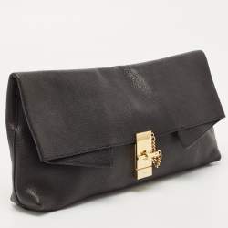 Chloe Black Grained Leather Drew Fold Over Clutch