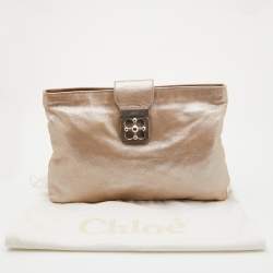Pre Owned Chloe Metallic Beige Shimmering Leather Elsie Clutch