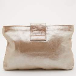 Pre Owned Chloe Metallic Beige Shimmering Leather Elsie Clutch