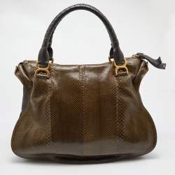 Pre Owned Chloe Two Tone Green Python and Leather Large Marcie Satchel