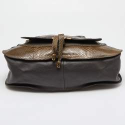 Pre Owned Chloe Two Tone Green Python and Leather Large Marcie Satchel