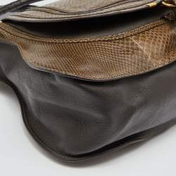 Pre Owned Chloe Two Tone Green Python and Leather Large Marcie Satchel