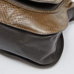 Pre Owned Chloe Two Tone Green Python and Leather Large Marcie Satchel
