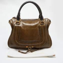 Pre Owned Chloe Two Tone Green Python and Leather Large Marcie Satchel