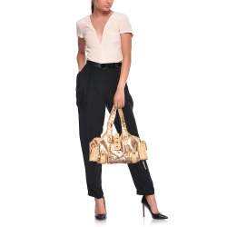 Pre Owned Chloe Gold/Beige Python and Leather Silverado Satchel