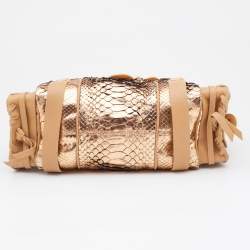 Pre Owned Chloe Gold/Beige Python and Leather Silverado Satchel