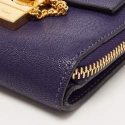 Pre Owned Chloe Purple Leather Drew Compact Wallet