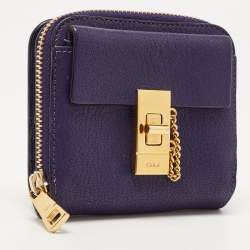 Pre Owned Chloe Purple Leather Drew Compact Wallet