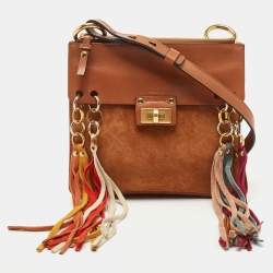 Chloe Brown Leather and Suede  Small Jane Tassel Shoulder Bag