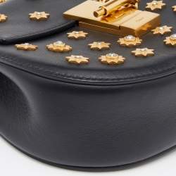 Chloe Black Leather Small Crystals Embellished Drew Shoulder Bag