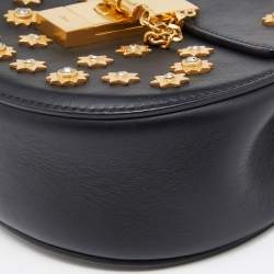 Chloe Black Leather Small Crystals Embellished Drew Shoulder Bag