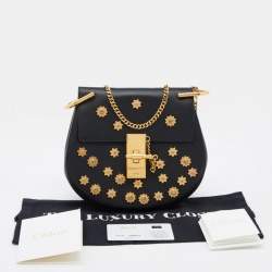 Chloe Black Leather Small Crystals Embellished Drew Shoulder Bag
