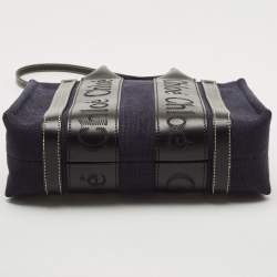 Chloe Navy Blue/Black Canvas and Leather Small Woody Tote