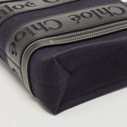 Chloe Navy Blue/Black Canvas and Leather Small Woody Tote