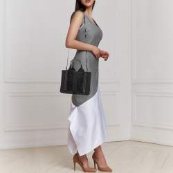 Chloe Navy Blue/Black Canvas and Leather Small Woody Tote