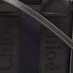 Chloe Navy Blue/Black Canvas and Leather Small Woody Tote