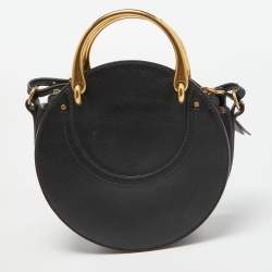 Chloe Blue/Black Leather and Suede Small Pixie Round Crossbody Bag