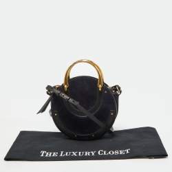 Chloe Blue/Black Leather and Suede Small Pixie Round Crossbody Bag