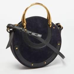 Chloe Blue/Black Leather and Suede Small Pixie Round Crossbody Bag