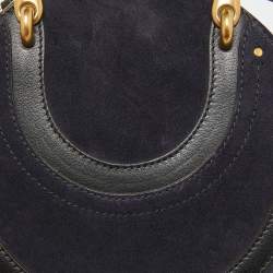 Chloe Blue/Black Leather and Suede Small Pixie Round Crossbody Bag