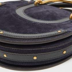 Chloe Blue/Black Leather and Suede Small Pixie Round Crossbody Bag