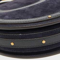 Chloe Blue/Black Leather and Suede Small Pixie Round Crossbody Bag
