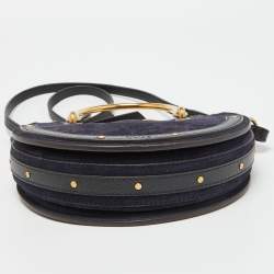 Chloe Blue/Black Leather and Suede Small Pixie Round Crossbody Bag