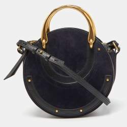 Chloe Blue/Black Leather and Suede Small Pixie Round Crossbody Bag
