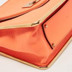 Pre Owned Chloe Neon Orange Pebbled Leather Medium Sally Flap Shoulder Bag