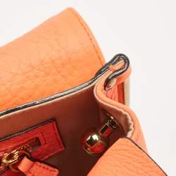 Pre Owned Chloe Neon Orange Pebbled Leather Medium Sally Flap Shoulder Bag