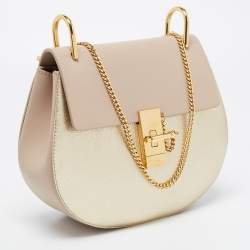 Pre Owned Chloe Beige/Gold Leather Medium Drew Shoulder Bag