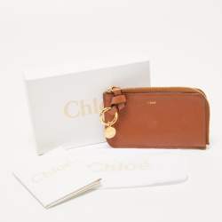 Pre Owned Chloe Brown Leather Alphabet Zip Card Holder