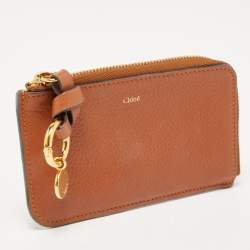 Pre Owned Chloe Brown Leather Alphabet Zip Card Holder