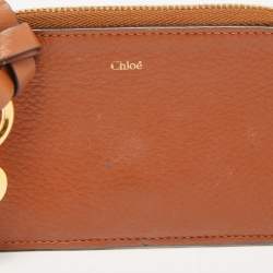Pre Owned Chloe Brown Leather Alphabet Zip Card Holder