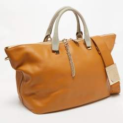 Chloe Tan/Grey Leather Large Baylee Tote