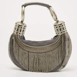 Chloe Light Blue Denim Chain Embellished Crescent Hobo