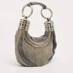 Chloe Light Blue Denim Chain Embellished Crescent Hobo
